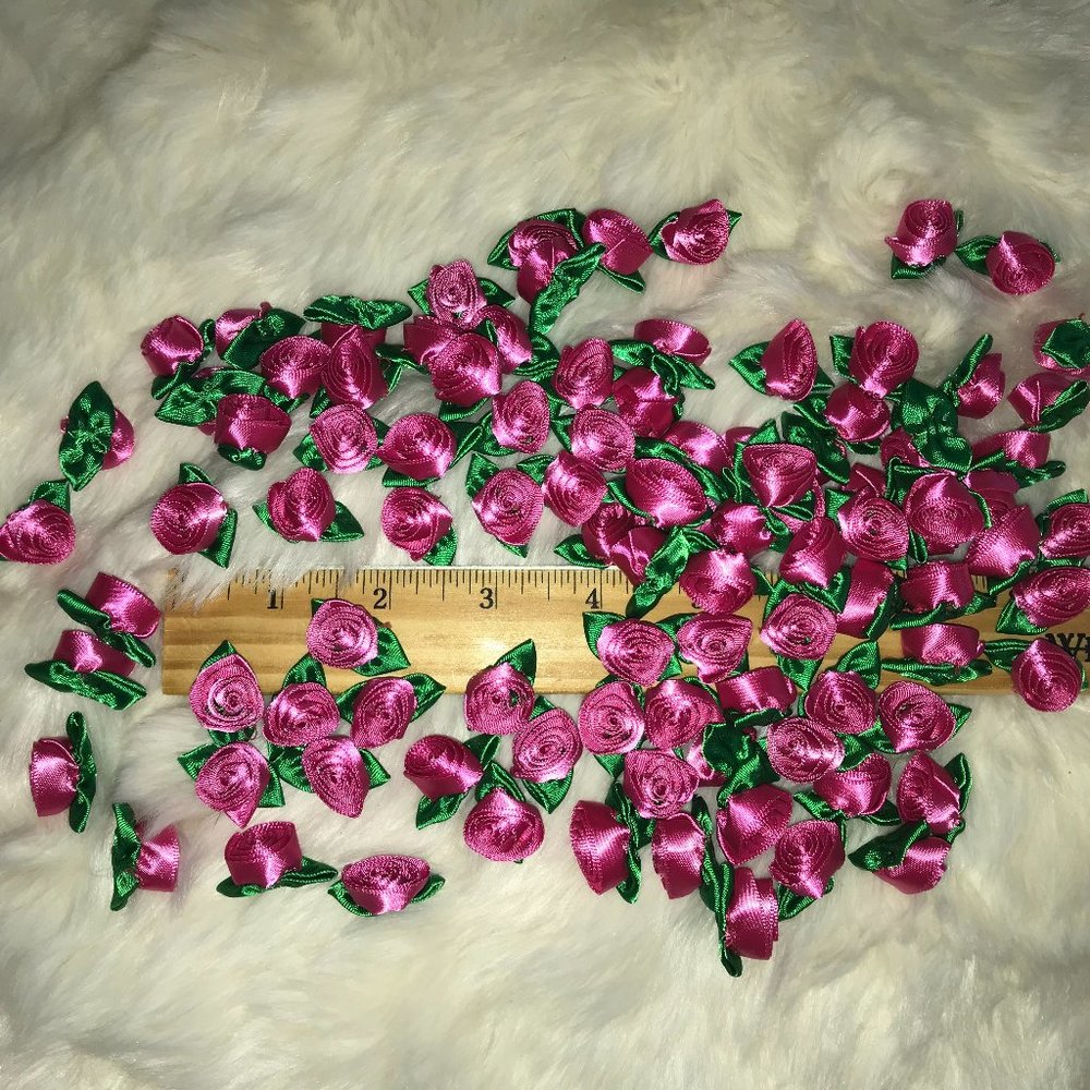 100 bright pink ribbon roses - New